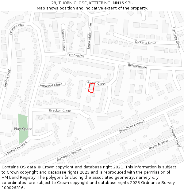 28, THORN CLOSE, KETTERING, NN16 9BU: Location map and indicative extent of plot