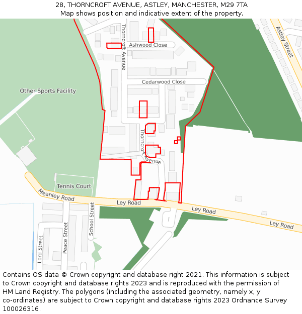 28, THORNCROFT AVENUE, ASTLEY, MANCHESTER, M29 7TA: Location map and indicative extent of plot