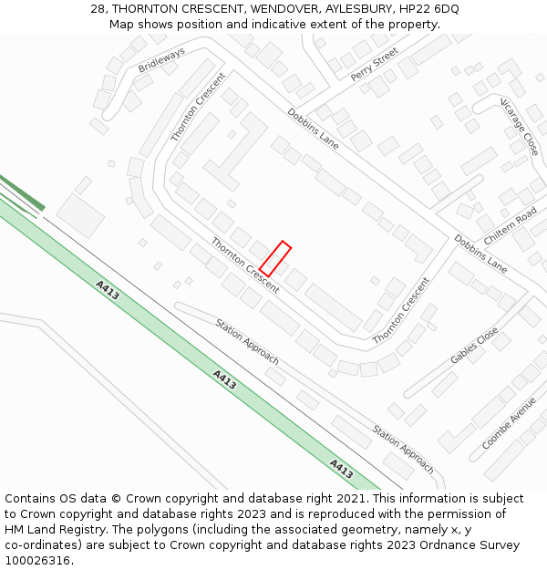 28, THORNTON CRESCENT, WENDOVER, AYLESBURY, HP22 6DQ: Location map and indicative extent of plot