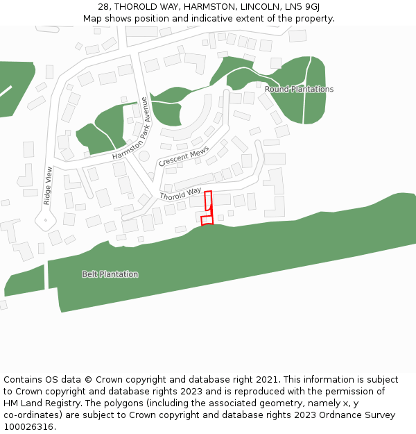 28, THOROLD WAY, HARMSTON, LINCOLN, LN5 9GJ: Location map and indicative extent of plot
