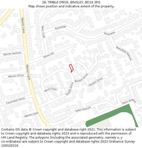 28, TIMBLE DRIVE, BINGLEY, BD16 3PG: Location map and indicative extent of plot