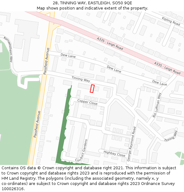 28, TINNING WAY, EASTLEIGH, SO50 9QE: Location map and indicative extent of plot