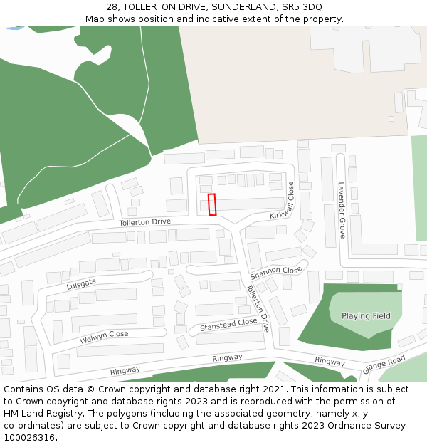 28, TOLLERTON DRIVE, SUNDERLAND, SR5 3DQ: Location map and indicative extent of plot