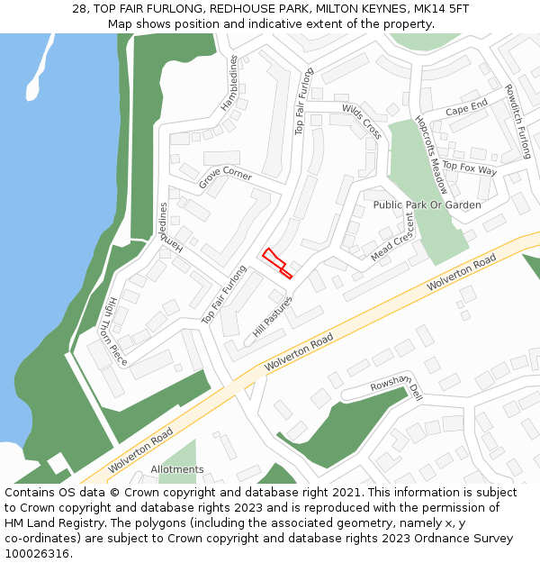 28, TOP FAIR FURLONG, REDHOUSE PARK, MILTON KEYNES, MK14 5FT: Location map and indicative extent of plot
