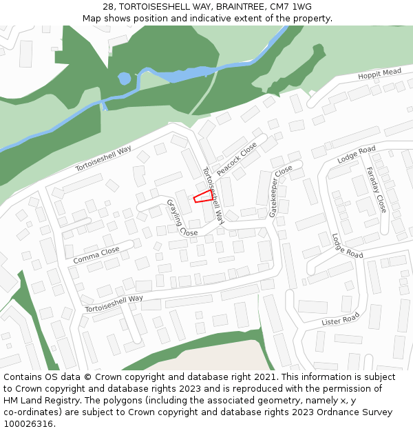 28, TORTOISESHELL WAY, BRAINTREE, CM7 1WG: Location map and indicative extent of plot