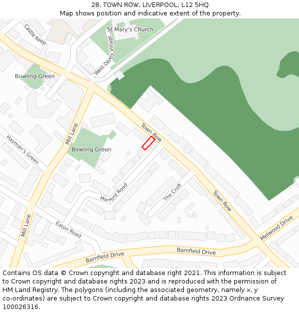 28, TOWN ROW, LIVERPOOL, L12 5HQ: Location map and indicative extent of plot