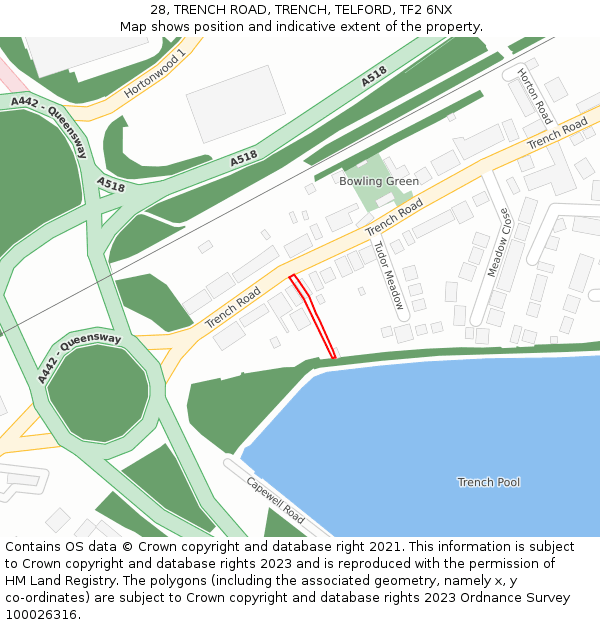 28, TRENCH ROAD, TRENCH, TELFORD, TF2 6NX: Location map and indicative extent of plot