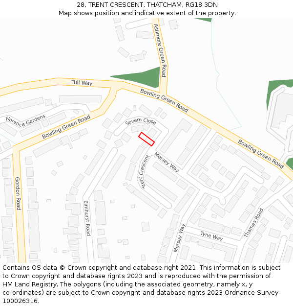 28, TRENT CRESCENT, THATCHAM, RG18 3DN: Location map and indicative extent of plot