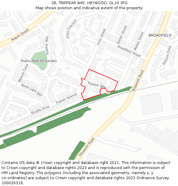 28, TRIPPEAR WAY, HEYWOOD, OL10 3FG: Location map and indicative extent of plot