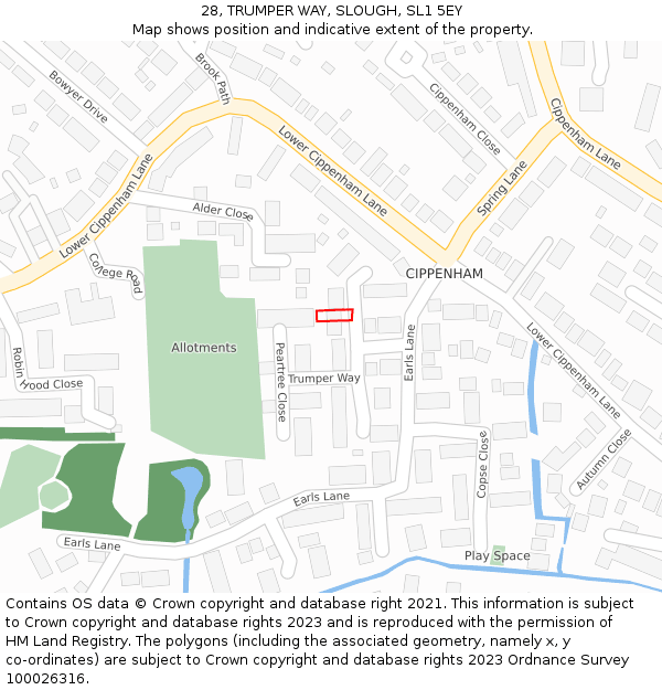 28, TRUMPER WAY, SLOUGH, SL1 5EY: Location map and indicative extent of plot