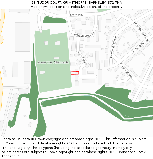 28, TUDOR COURT, GRIMETHORPE, BARNSLEY, S72 7NA: Location map and indicative extent of plot