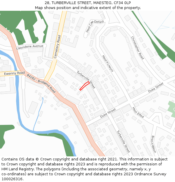 28, TURBERVILLE STREET, MAESTEG, CF34 0LP: Location map and indicative extent of plot