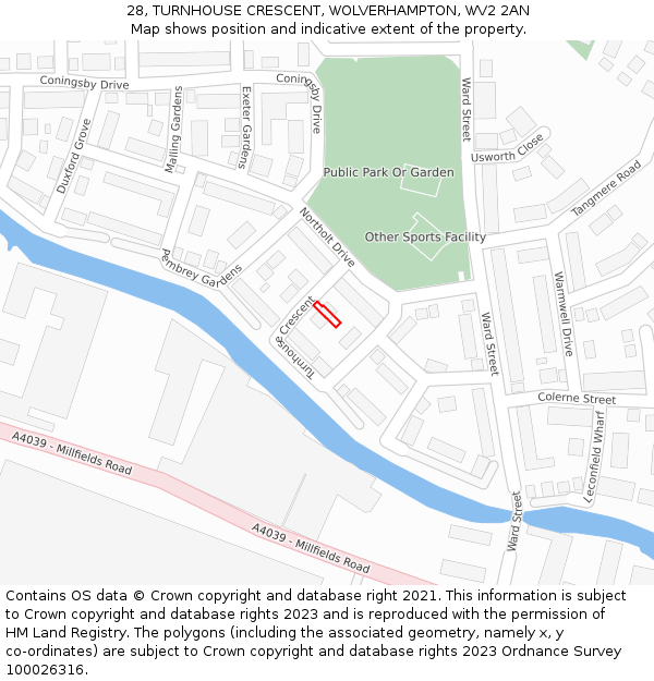 28, TURNHOUSE CRESCENT, WOLVERHAMPTON, WV2 2AN: Location map and indicative extent of plot