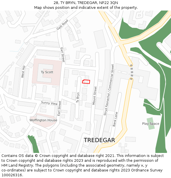 28, TY BRYN, TREDEGAR, NP22 3QN: Location map and indicative extent of plot