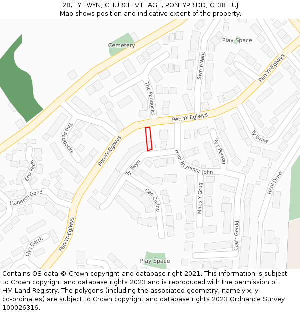 28, TY TWYN, CHURCH VILLAGE, PONTYPRIDD, CF38 1UJ: Location map and indicative extent of plot