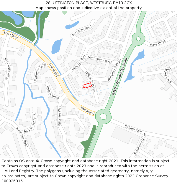 28, UFFINGTON PLACE, WESTBURY, BA13 3GX: Location map and indicative extent of plot
