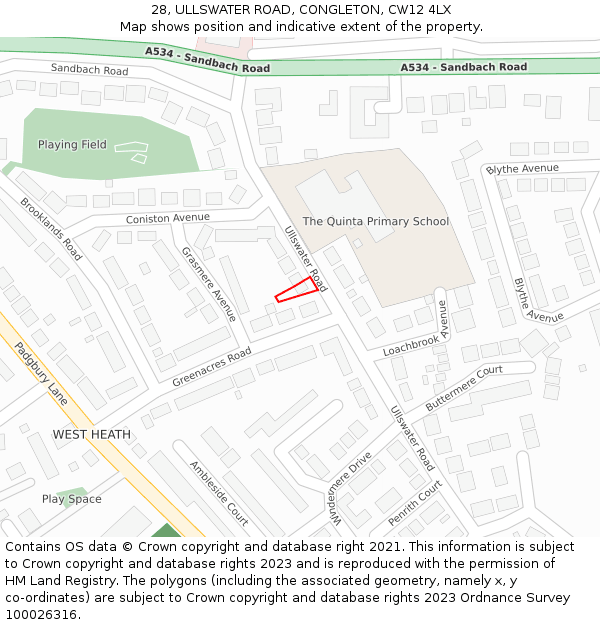 28, ULLSWATER ROAD, CONGLETON, CW12 4LX: Location map and indicative extent of plot