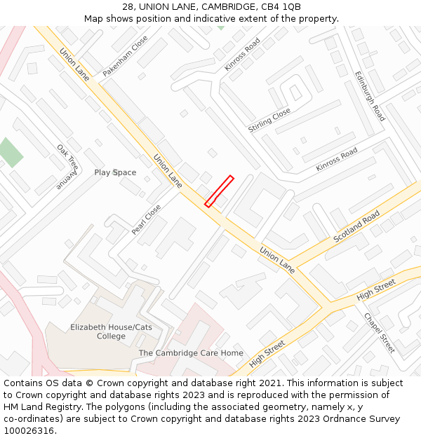 28, UNION LANE, CAMBRIDGE, CB4 1QB: Location map and indicative extent of plot