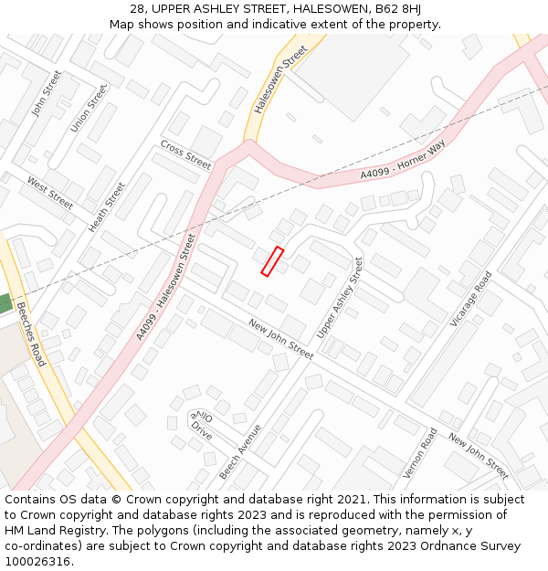 28, UPPER ASHLEY STREET, HALESOWEN, B62 8HJ: Location map and indicative extent of plot