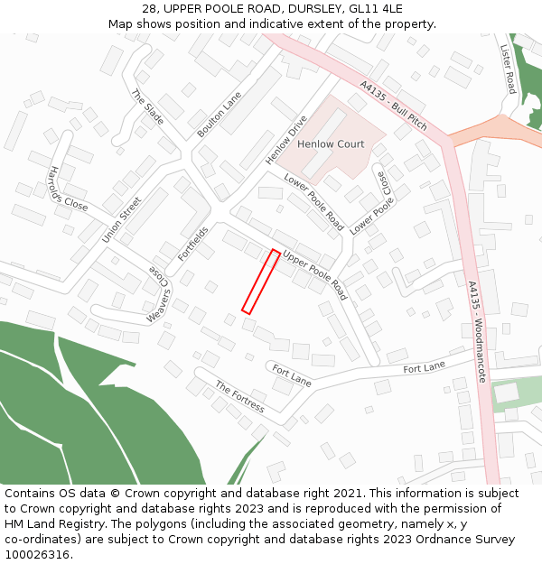 28, UPPER POOLE ROAD, DURSLEY, GL11 4LE: Location map and indicative extent of plot