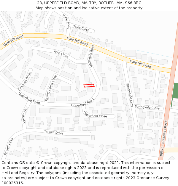 28, UPPERFIELD ROAD, MALTBY, ROTHERHAM, S66 8BG: Location map and indicative extent of plot