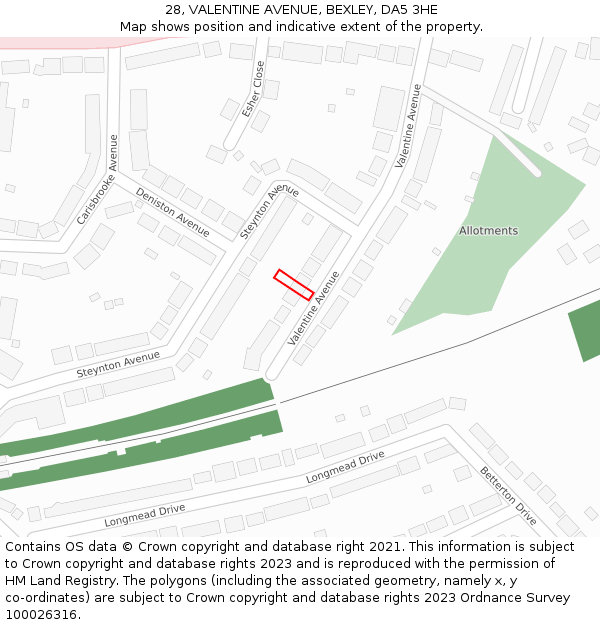 28, VALENTINE AVENUE, BEXLEY, DA5 3HE: Location map and indicative extent of plot