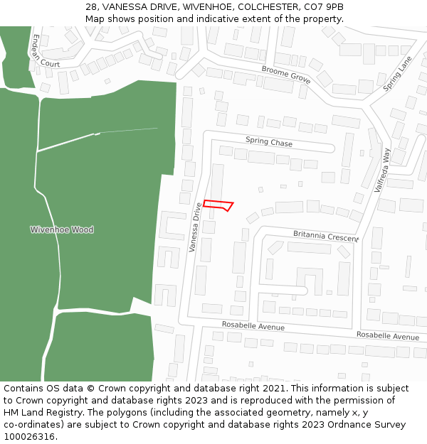 28, VANESSA DRIVE, WIVENHOE, COLCHESTER, CO7 9PB: Location map and indicative extent of plot