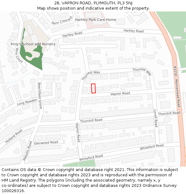 28, VAPRON ROAD, PLYMOUTH, PL3 5NJ: Location map and indicative extent of plot