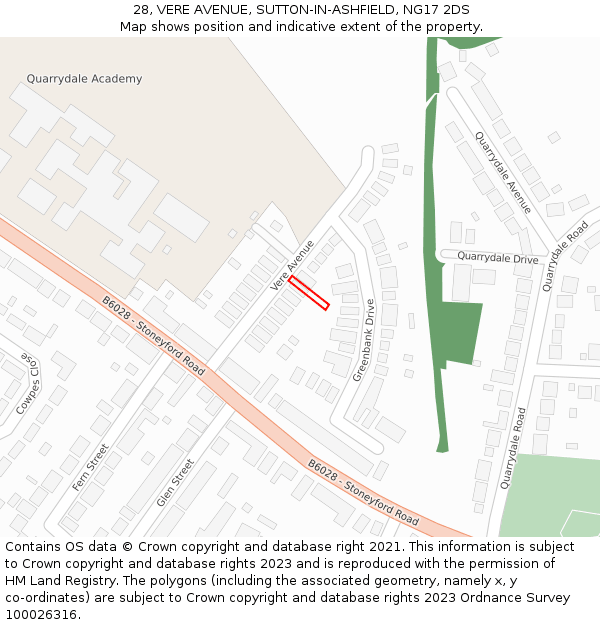 28, VERE AVENUE, SUTTON-IN-ASHFIELD, NG17 2DS: Location map and indicative extent of plot