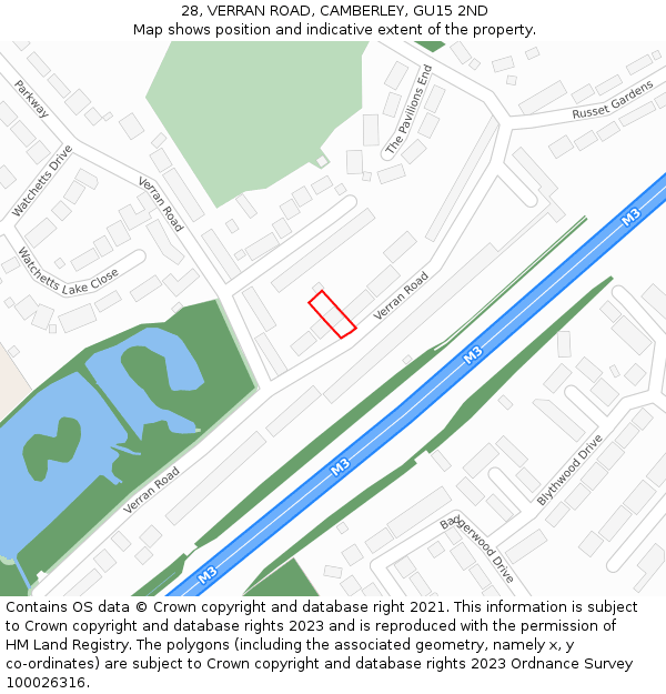 28, VERRAN ROAD, CAMBERLEY, GU15 2ND: Location map and indicative extent of plot