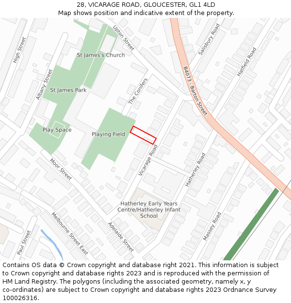 28, VICARAGE ROAD, GLOUCESTER, GL1 4LD: Location map and indicative extent of plot