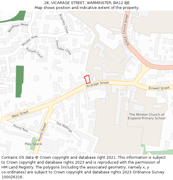 28, VICARAGE STREET, WARMINSTER, BA12 8JE: Location map and indicative extent of plot