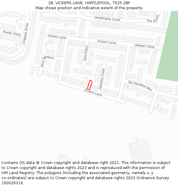 28, VICKERS LANE, HARTLEPOOL, TS25 2BF: Location map and indicative extent of plot