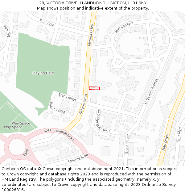 28, VICTORIA DRIVE, LLANDUDNO JUNCTION, LL31 9NY: Location map and indicative extent of plot