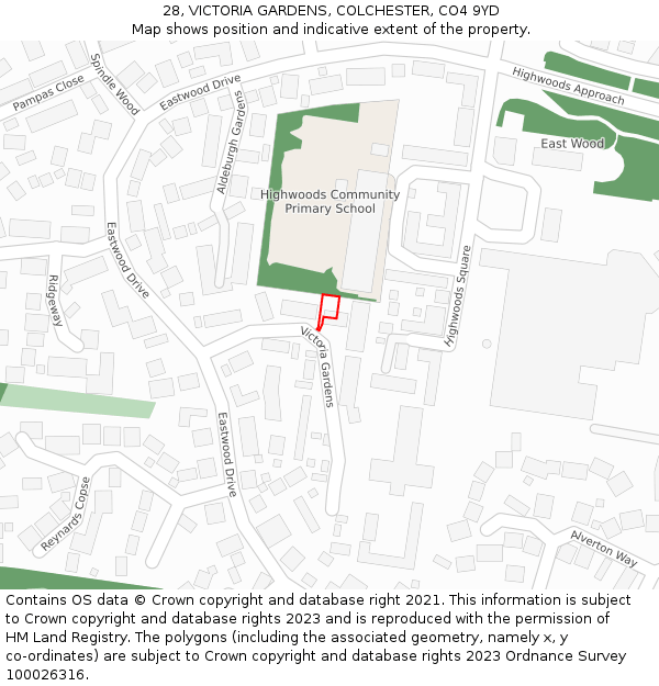 28, VICTORIA GARDENS, COLCHESTER, CO4 9YD: Location map and indicative extent of plot