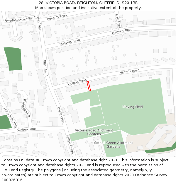 28, VICTORIA ROAD, BEIGHTON, SHEFFIELD, S20 1BR: Location map and indicative extent of plot