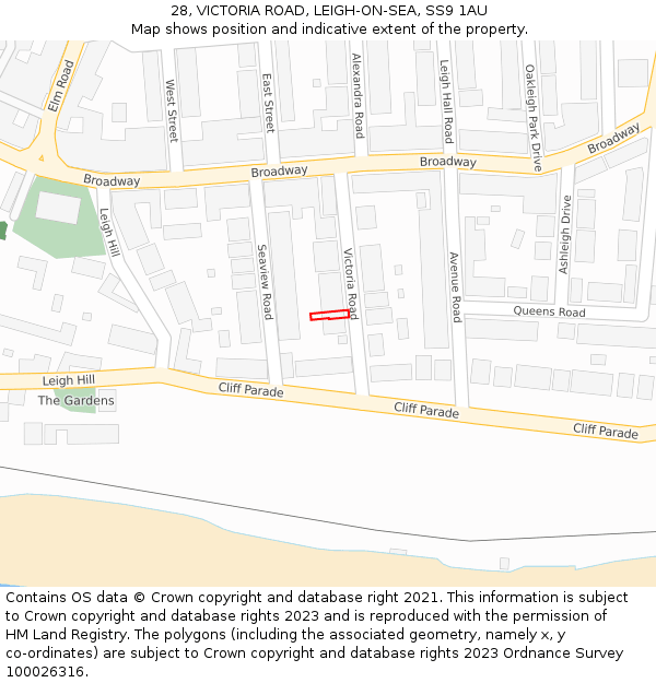 28, VICTORIA ROAD, LEIGH-ON-SEA, SS9 1AU: Location map and indicative extent of plot