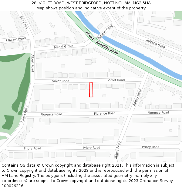 28, VIOLET ROAD, WEST BRIDGFORD, NOTTINGHAM, NG2 5HA: Location map and indicative extent of plot