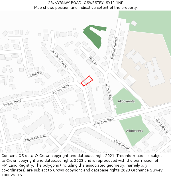 28, VYRNWY ROAD, OSWESTRY, SY11 1NP: Location map and indicative extent of plot