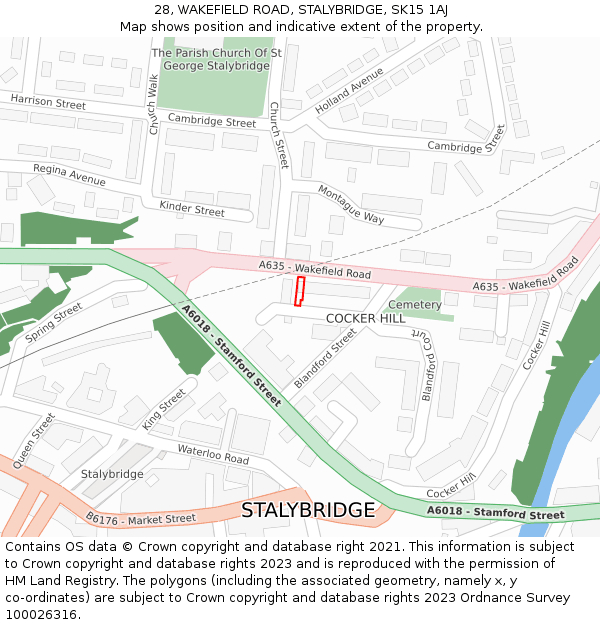 28, WAKEFIELD ROAD, STALYBRIDGE, SK15 1AJ: Location map and indicative extent of plot