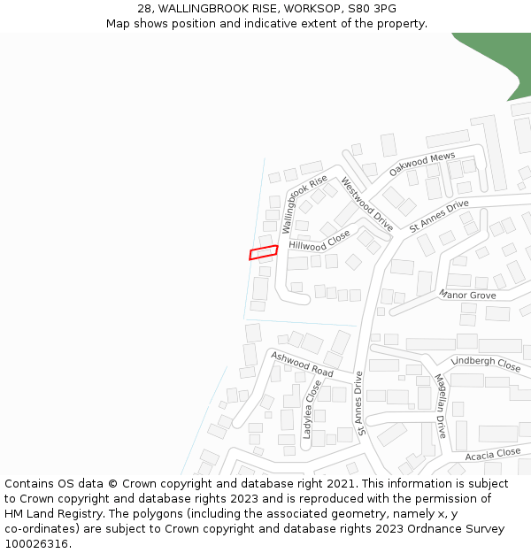 28, WALLINGBROOK RISE, WORKSOP, S80 3PG: Location map and indicative extent of plot