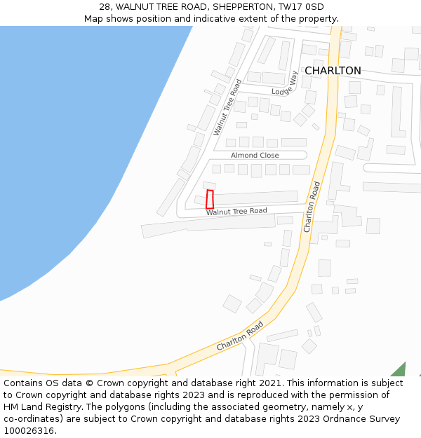 28, WALNUT TREE ROAD, SHEPPERTON, TW17 0SD: Location map and indicative extent of plot