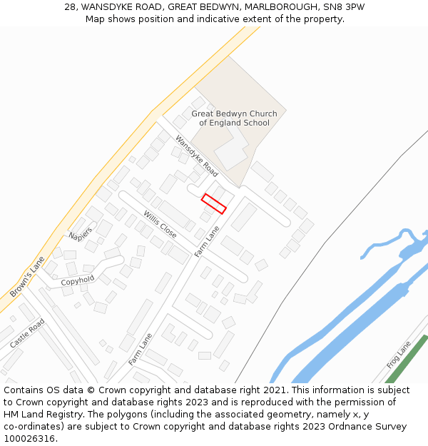 28, WANSDYKE ROAD, GREAT BEDWYN, MARLBOROUGH, SN8 3PW: Location map and indicative extent of plot