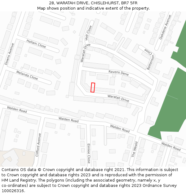 28, WARATAH DRIVE, CHISLEHURST, BR7 5FR: Location map and indicative extent of plot