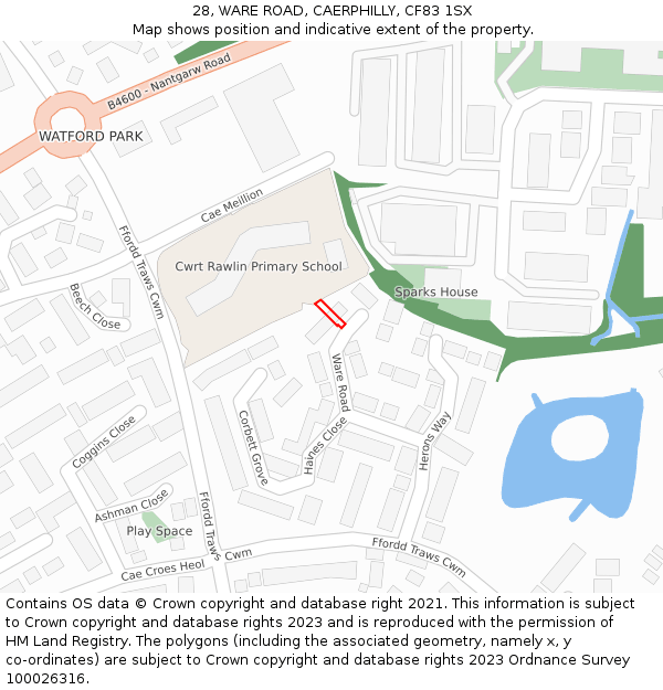 28, WARE ROAD, CAERPHILLY, CF83 1SX: Location map and indicative extent of plot