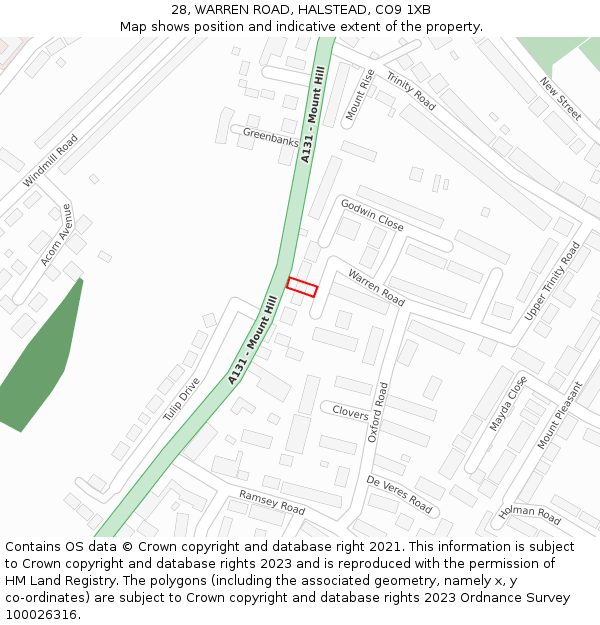 28, WARREN ROAD, HALSTEAD, CO9 1XB: Location map and indicative extent of plot