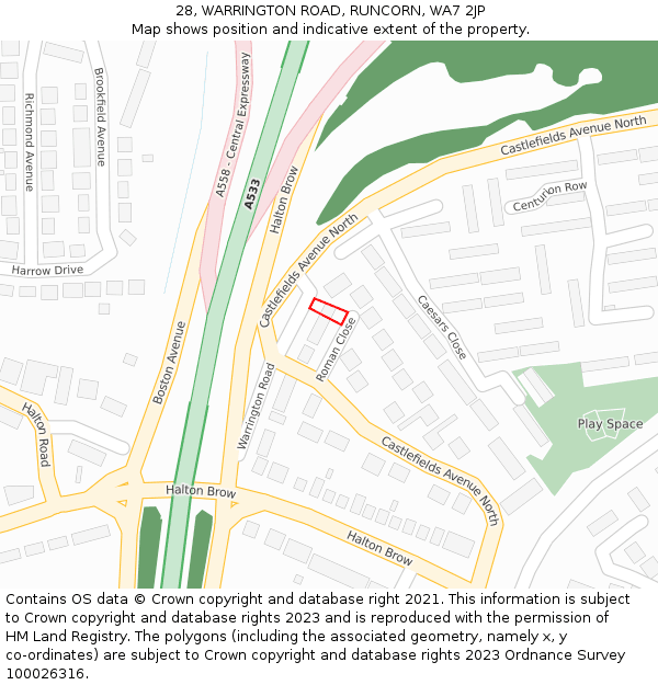 28, WARRINGTON ROAD, RUNCORN, WA7 2JP: Location map and indicative extent of plot