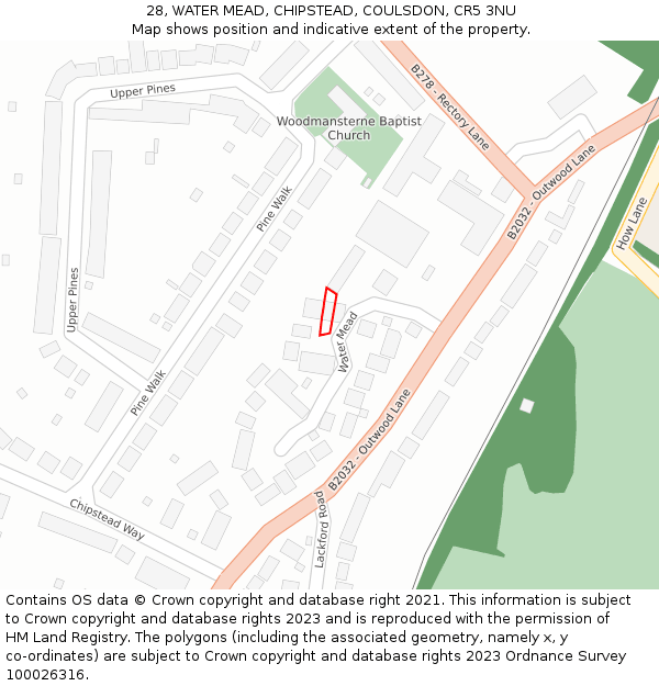 28, WATER MEAD, CHIPSTEAD, COULSDON, CR5 3NU: Location map and indicative extent of plot