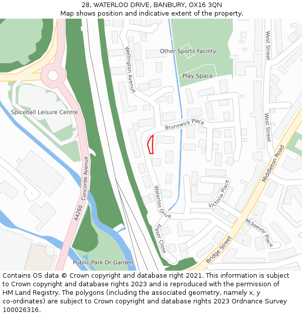 28, WATERLOO DRIVE, BANBURY, OX16 3QN: Location map and indicative extent of plot