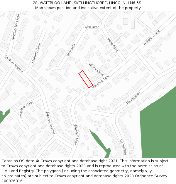 28, WATERLOO LANE, SKELLINGTHORPE, LINCOLN, LN6 5SL: Location map and indicative extent of plot